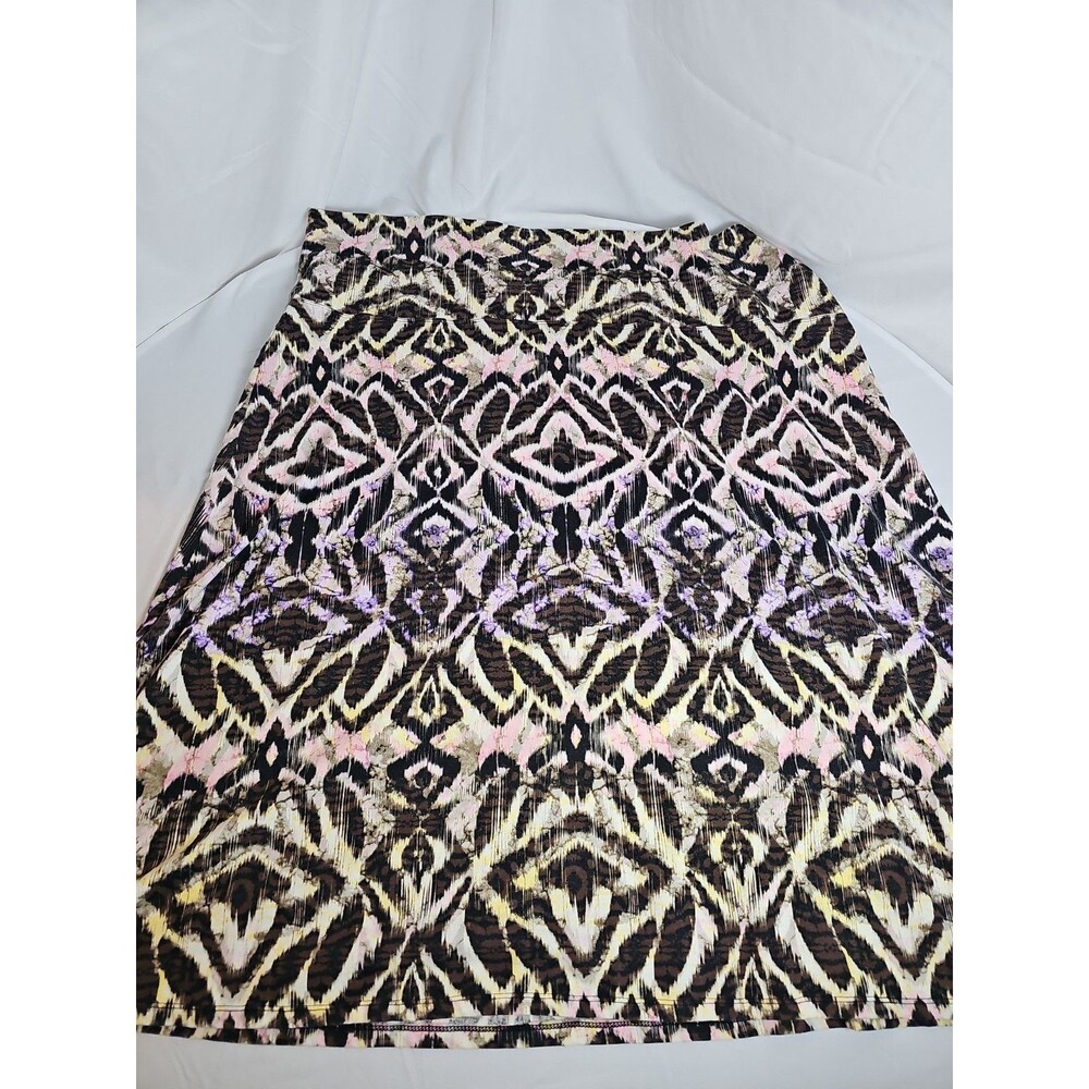 VTG Women's 2X Basic Editions Black White pink Floral Skirt Boho Y2K Rayon